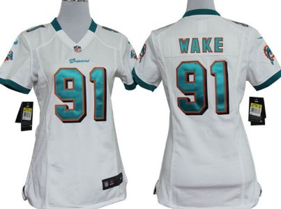 Miami Dolphins #91 Cameron Wake White Women's Team Jersey